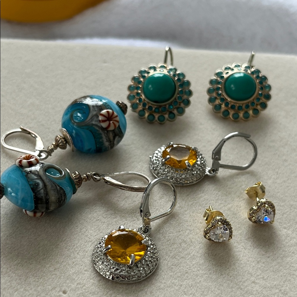 Turquoise and Silver Floral Earrings